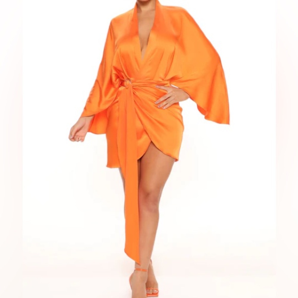Vibrant Orange Kimono Dress